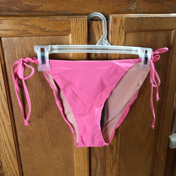J Crew Pink Curved Waist Cheeky String Bikini Bottom w/Beads - L - Picture 3 of 10